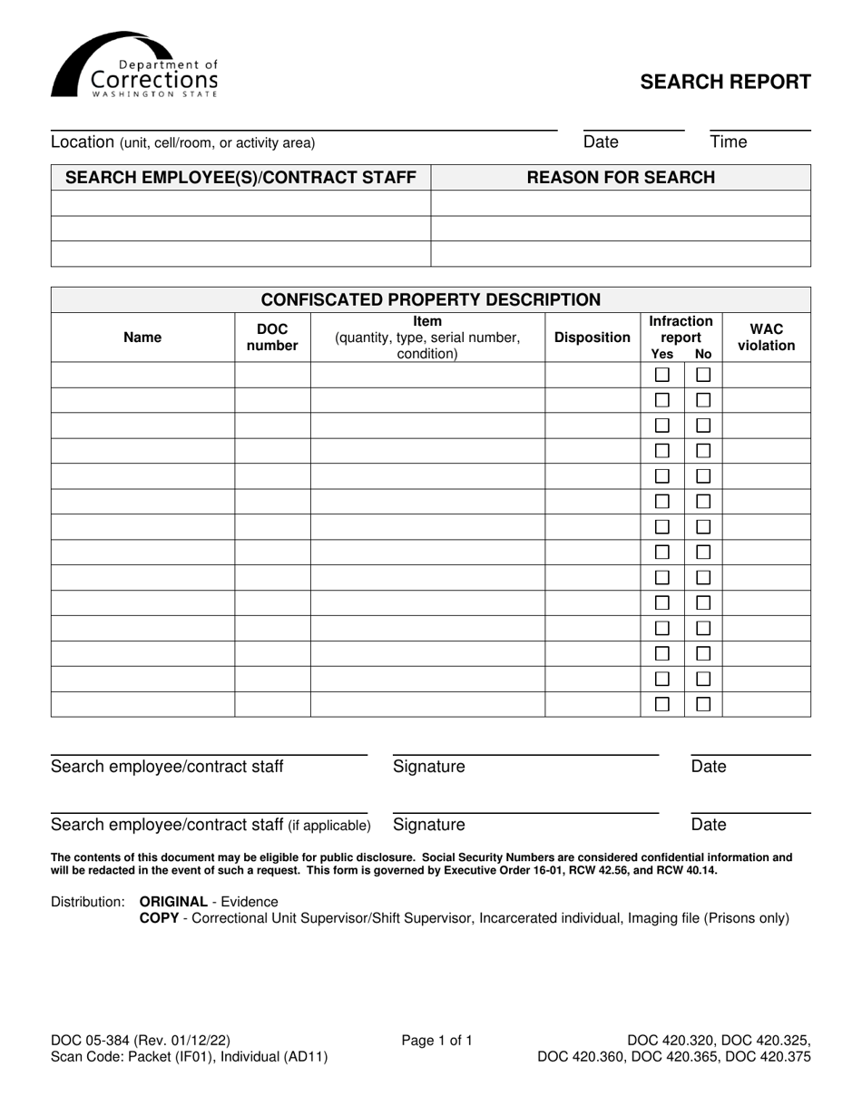 Form DOC05-384 Search Report - Washington, Page 1
