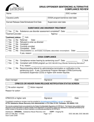 Document preview: Form DOC07-038 Drug Offender Sentencing Alternative Compliance Review - Washington