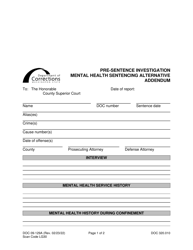 Document preview: Form DOC09-129A Pre-sentence Investigation Mental Health Sentencing Alternative Addendum - Washington