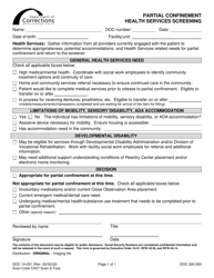 Document preview: Form DOC14-031 Partial Confinement Health Services Screening - Washington