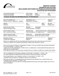 Document preview: Form DOC20-169ES Reentry Center Sponsor Application - Washington (English/Spanish)