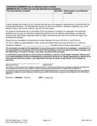 Form DOC20-169ES Reentry Center Sponsor Application - Washington (English/Spanish), Page 2