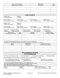 Form DOC20-155ES Intake/Pre-sentence Report Information Sheet - Washington (English/Spanish), Page 2
