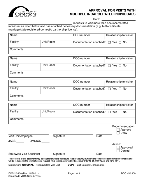 Form DOC20-438 Approval for Visits With Multiple Incarcerated Individuals - Washington