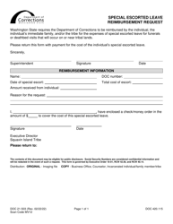 Document preview: Form DOC21-503 Special Escorted Leave Reimbursement Request - Washington