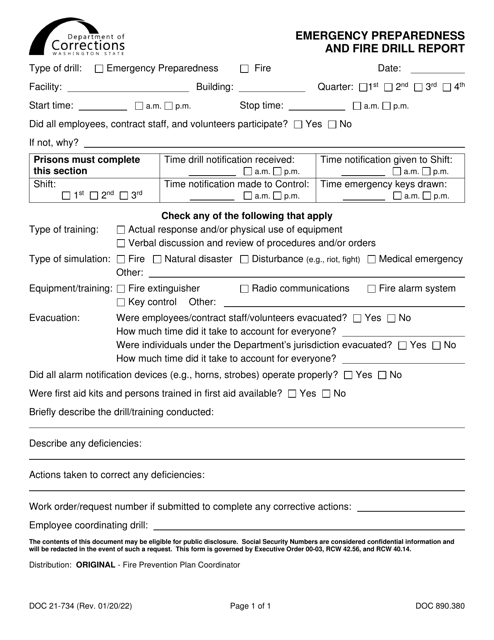 Form DOC21-734  Printable Pdf