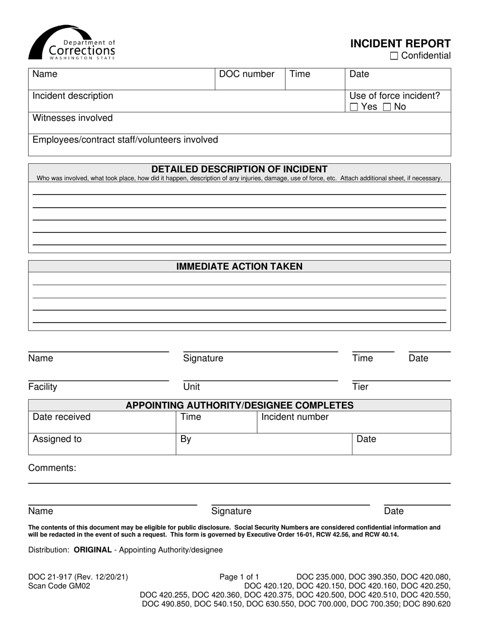 Form DOC21-917 - Fill Out, Sign Online and Download Printable PDF ...