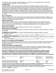 Form DOC21-992ES Prison Orientation Checklist - Washington (English/Spanish), Page 2