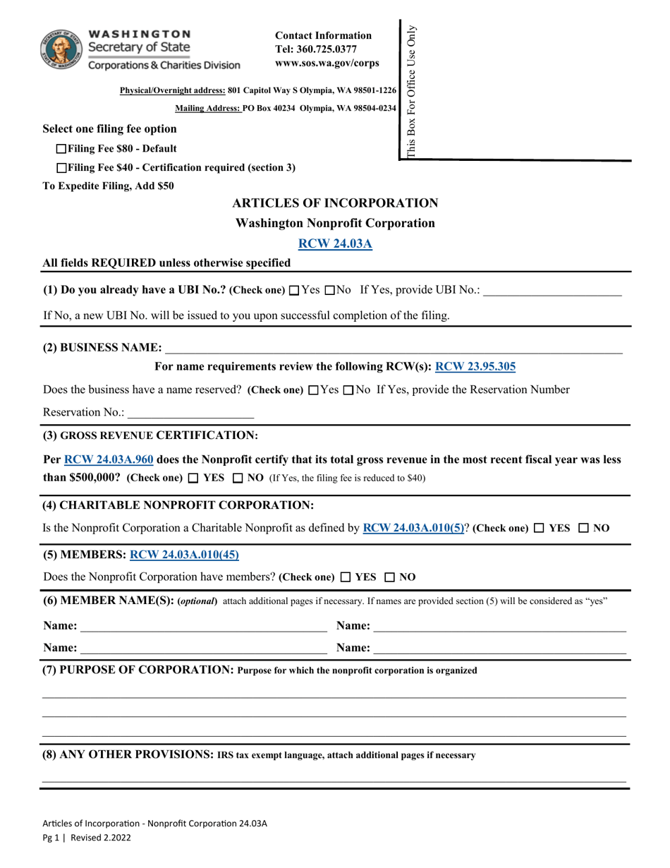 Articles of Incorporation - Washington Nonprofit Corporation - Washington, Page 3