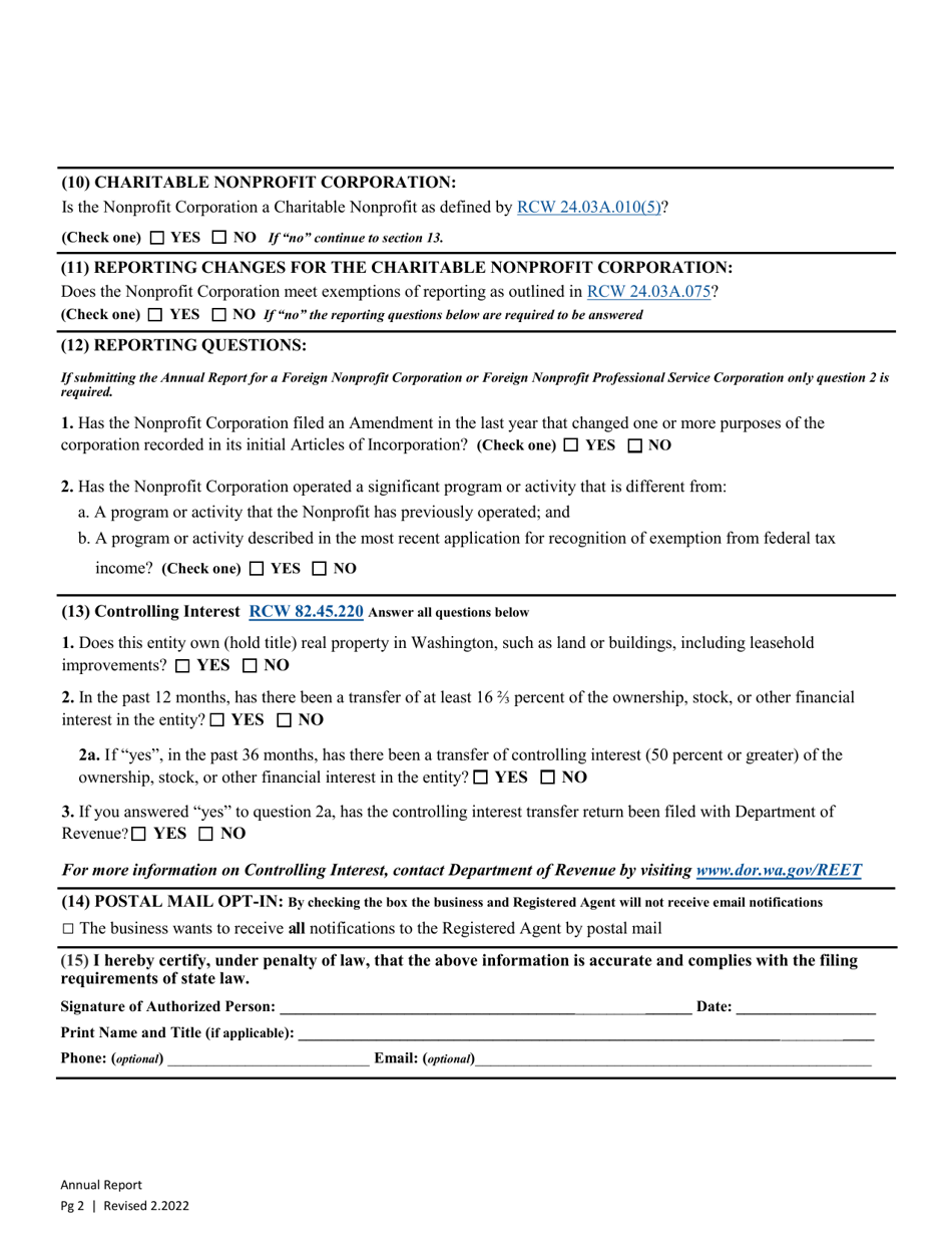 Washington Nonprofit Corporation Annual Report Fill Out, Sign Online