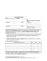 Document preview: Form UH-04.0500 Order for Protection - Harassment - Washington