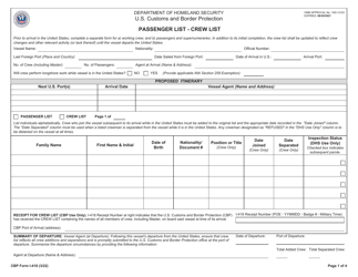 Document preview: CBP Form I-418 Passenger List - Crew List
