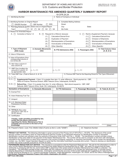 CBP Form 350  Printable Pdf