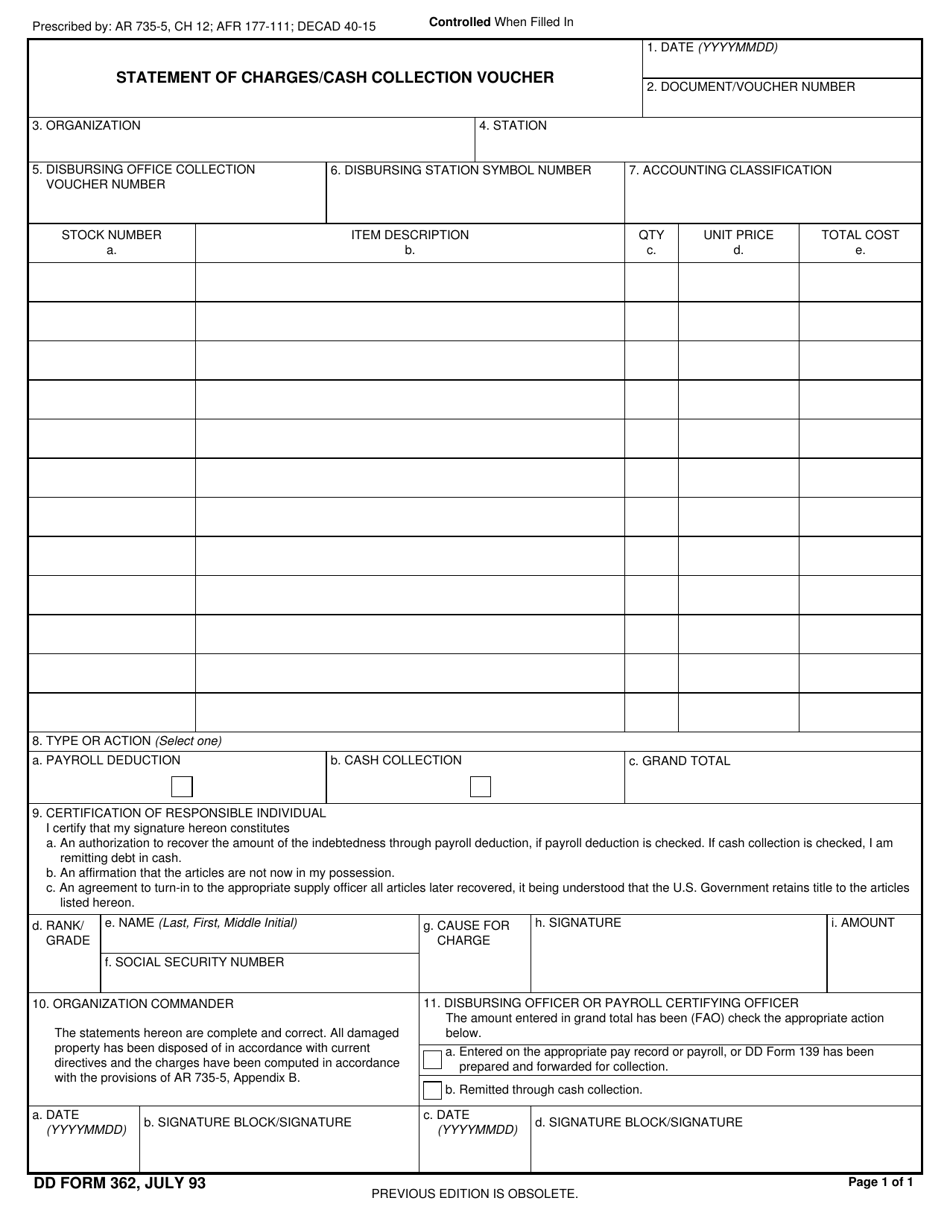 Dd Form 362 - Fill Out, Sign Online And Download Fillable Pdf 