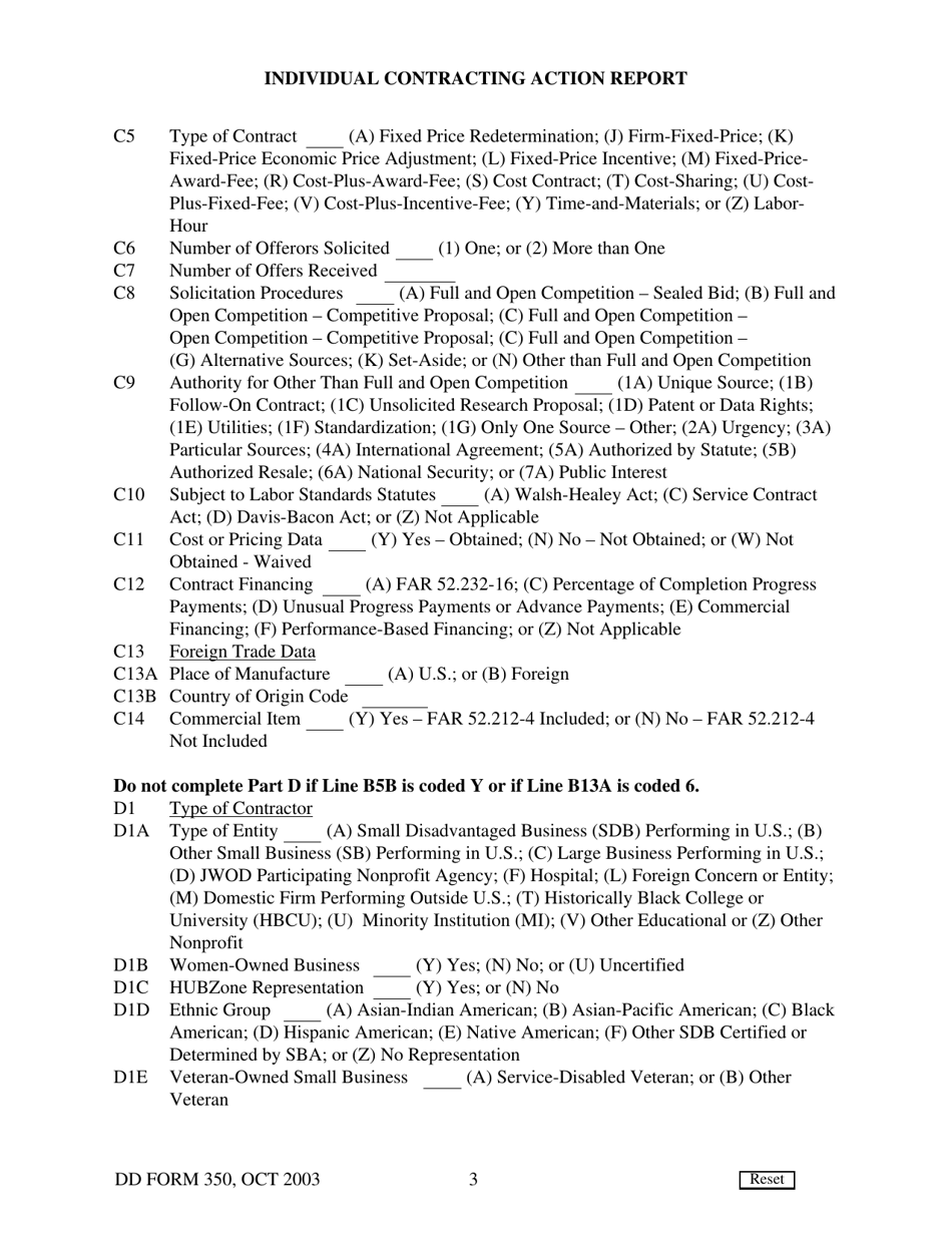 DD Form 350 Individual Contracting Action Report, Page 3