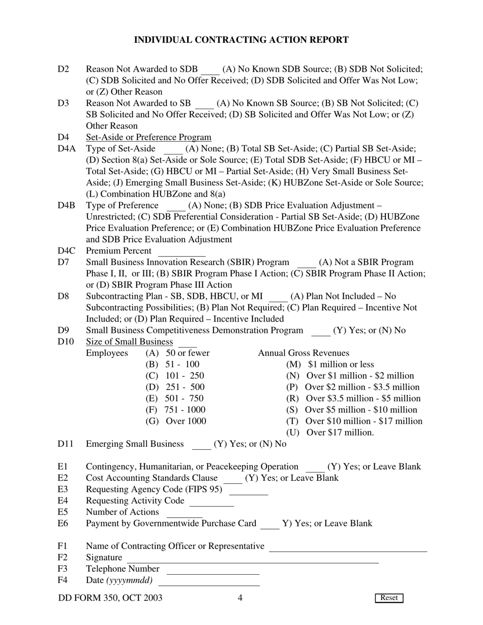 DD Form 350 Individual Contracting Action Report, Page 4