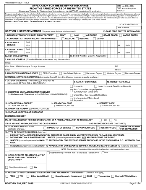 DD Form 293  Printable Pdf