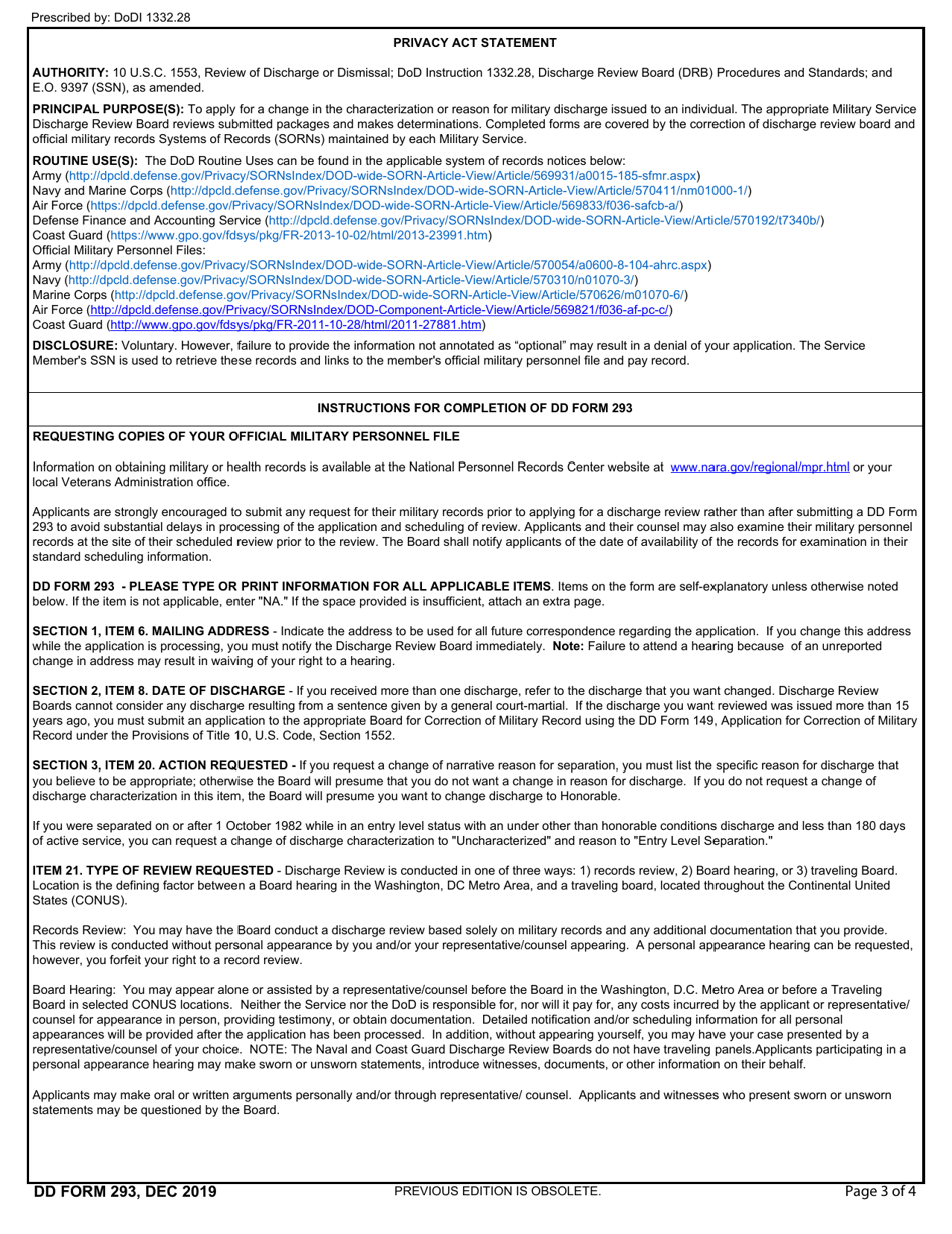 DD Form 293 Application for the Review of Discharge From the Armed Forces of the United States, Page 3