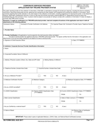 Document preview: DD Form 3030 Corporate Services Provider Application for TRICARE Provider Status