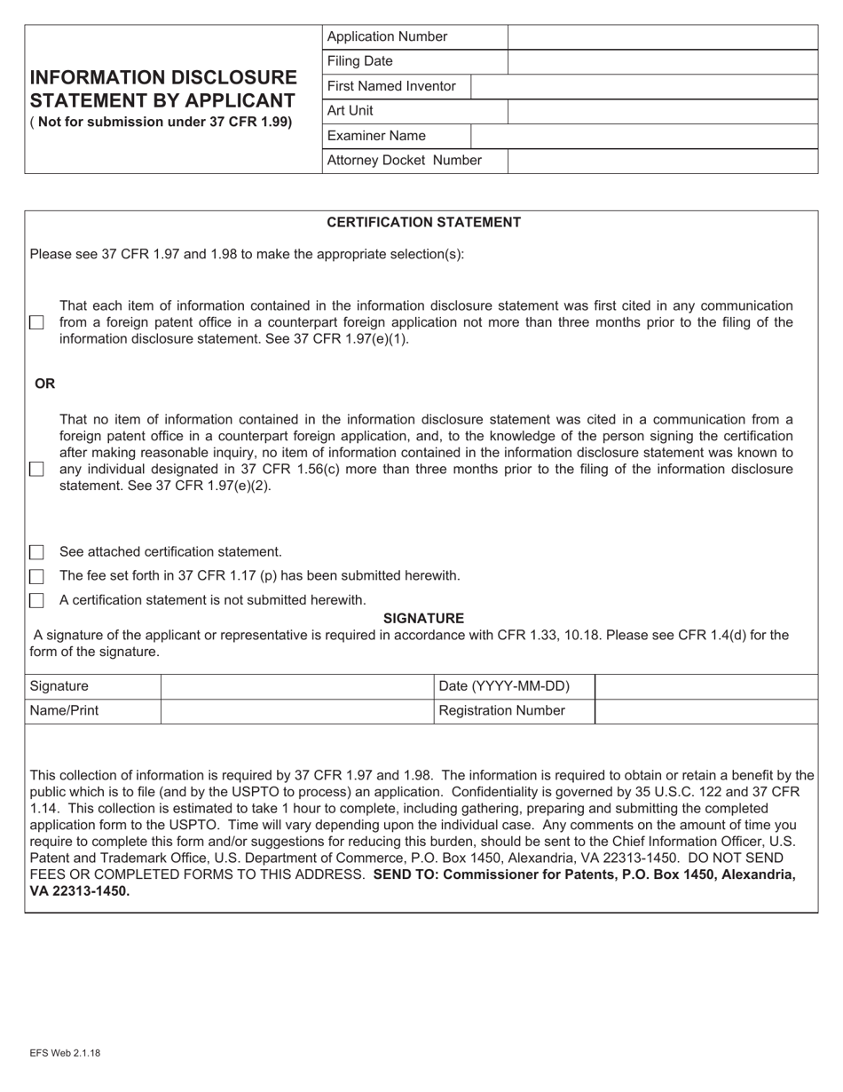 Form PTO / SB / 08A Information Disclosure Statement by Applicant, Page 3