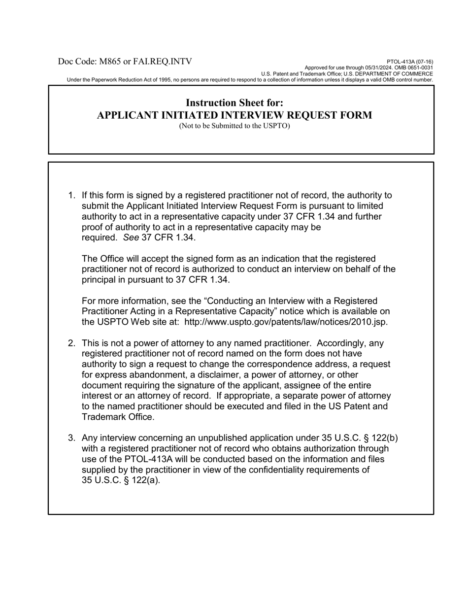 Form PTOL-413A Applicant Initiated Interview Request Form, Page 2