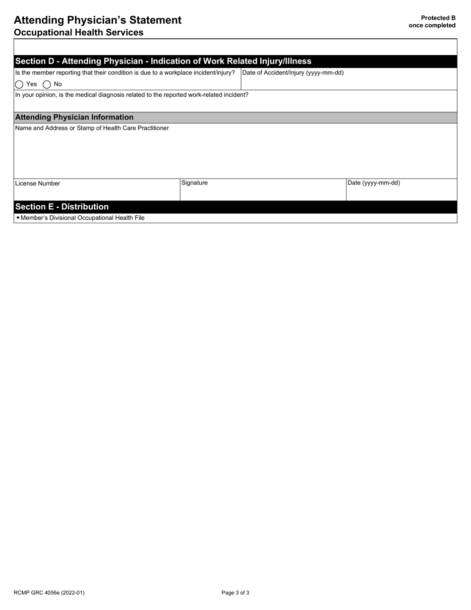 Form RCMP GRC4056 Attending Physicians Statement - Canada, Page 3