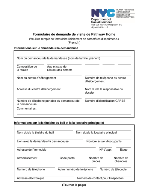 Form DSS-23D Pathway Home Walkthrough Request Form - New York City (French)