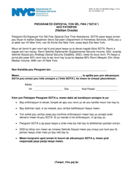 Form DHS-10 Special One Time Assistance (&quot;sota&quot;) Program Participant Agreement - New York City (Haitian Creole)