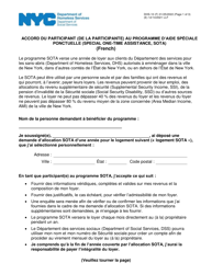 Document preview: Form DHS-10 Special One Time Assistance ("sota") Program Participant Agreement - New York City (French)