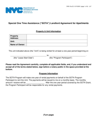 Form DHS-10A Special One Time Assistance (&quot;sota&quot;) Landlord Agreement for Apartments - New York City