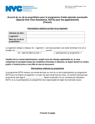 Document preview: Form DHS-10A Special One Time Assistance ("sota") Landlord Agreement for Apartments - New York City (French)