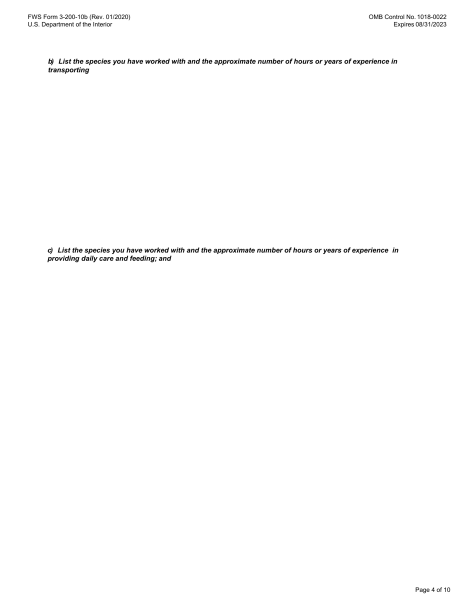 FWS Form 3-200-10B Federal Fish and Wildlife Permit Application Form, Page 4