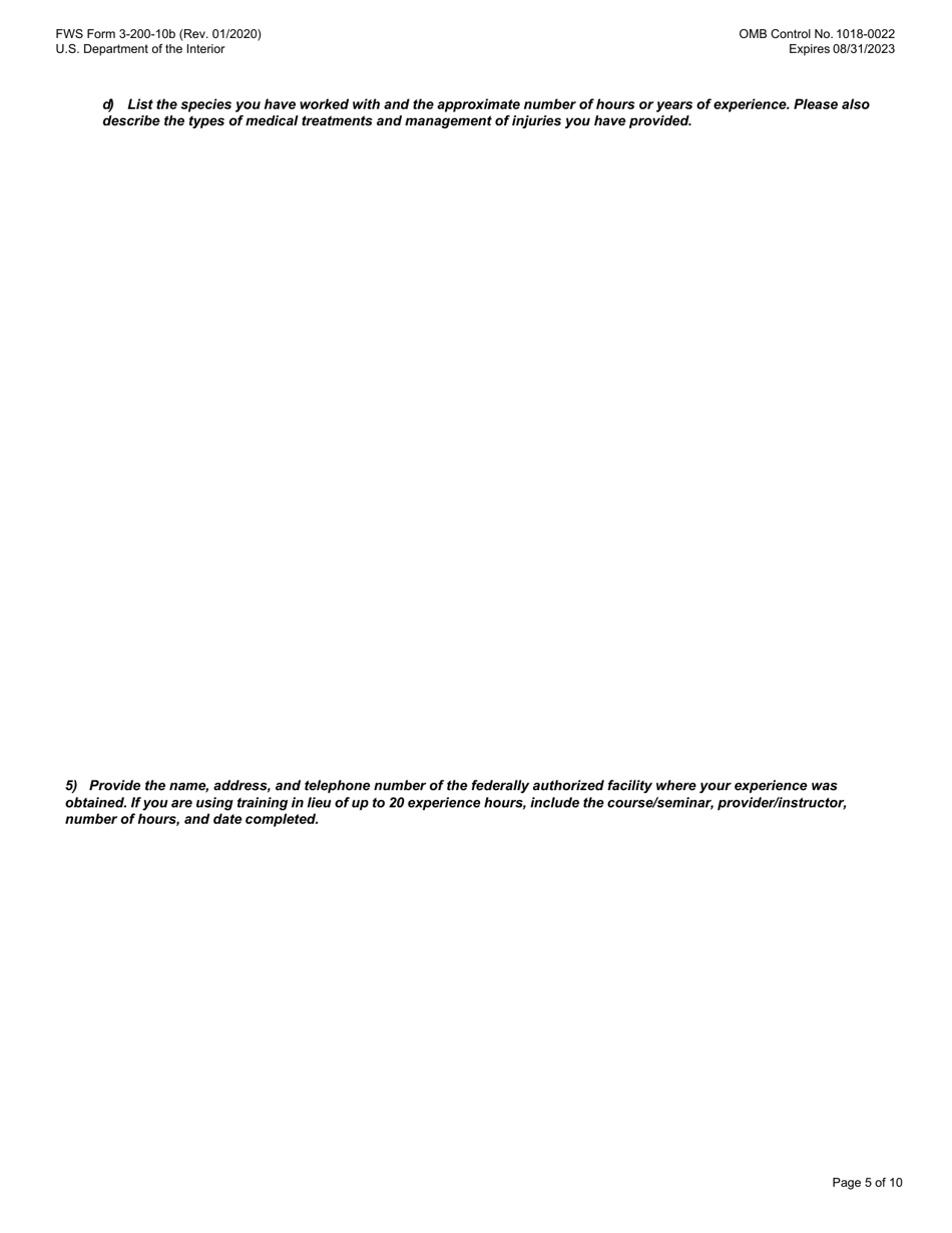 FWS Form 3-200-10B Federal Fish and Wildlife Permit Application Form, Page 5