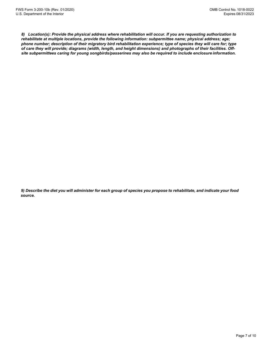 FWS Form 3-200-10B Federal Fish and Wildlife Permit Application Form, Page 7