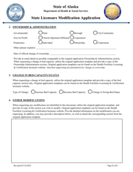 State Licensure Modification Application - Alaska, Page 2