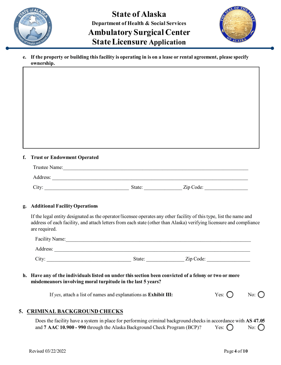 Ambulatory Surgical Center State Licensure Application - Alaska, Page 4
