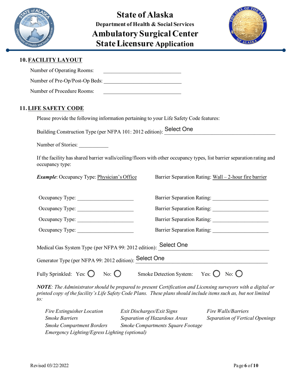 Ambulatory Surgical Center State Licensure Application - Alaska, Page 6