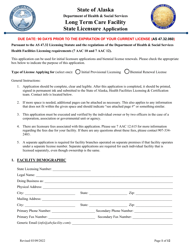 Document preview: Long Term Care Facility State Licensure Application - Alaska