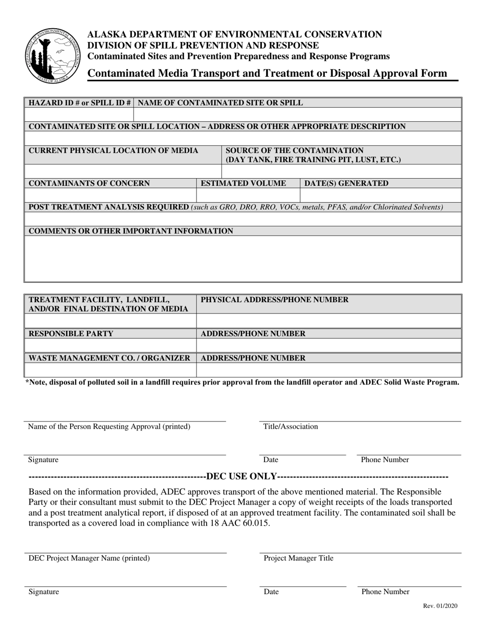 Contaminated Media Transport and Treatment or Disposal Approval Form - Alaska, Page 1