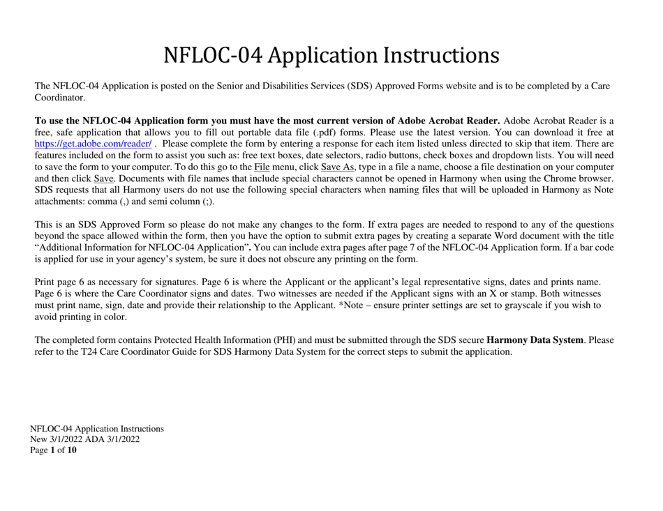 Instructions for Form NFLOC-04 Application for Ali / Apdd / Ccmc - Alaska, Page 1
