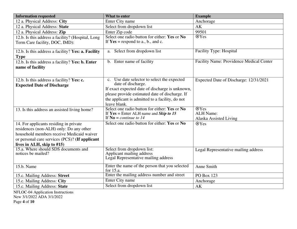 Instructions for Form NFLOC-04 Application for Ali / Apdd / Ccmc - Alaska, Page 4