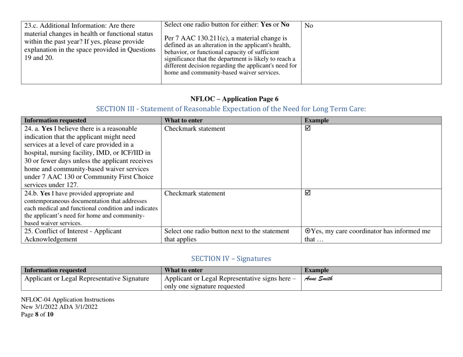 Instructions for Form NFLOC-04 Application for Ali / Apdd / Ccmc - Alaska, Page 8