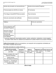 Formulario CS-274W Peticion De Inscripcion De Nino(A) Con Un Proveedor De Cuidado Infantil - New York City (Spanish), Page 2