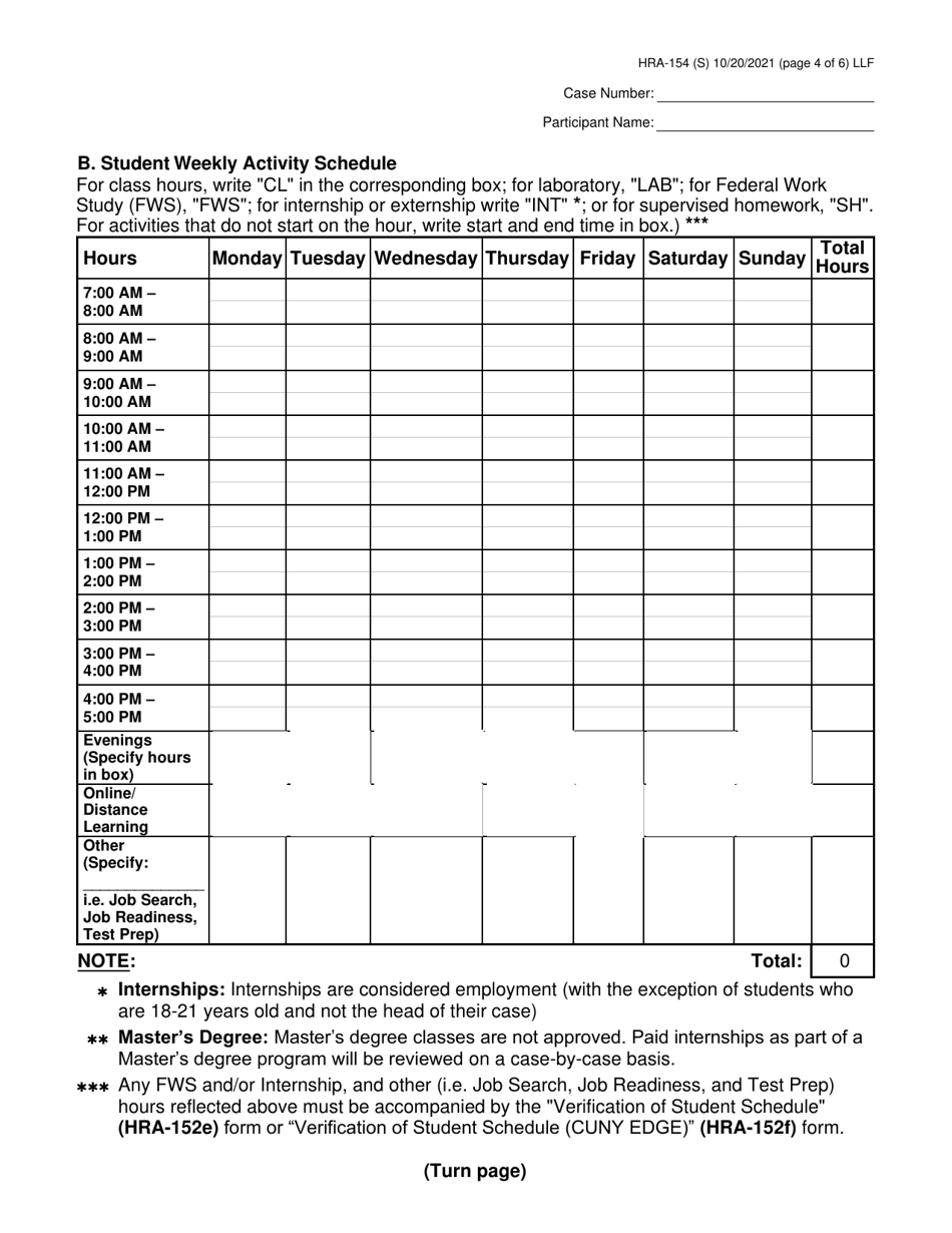 Formulario HRA-154 Carta De La Administracion De Recursos Humanos Sobre La Inscripcion En Las Escuelas / Programas De Capacitacion - New York City (Spanish), Page 4
