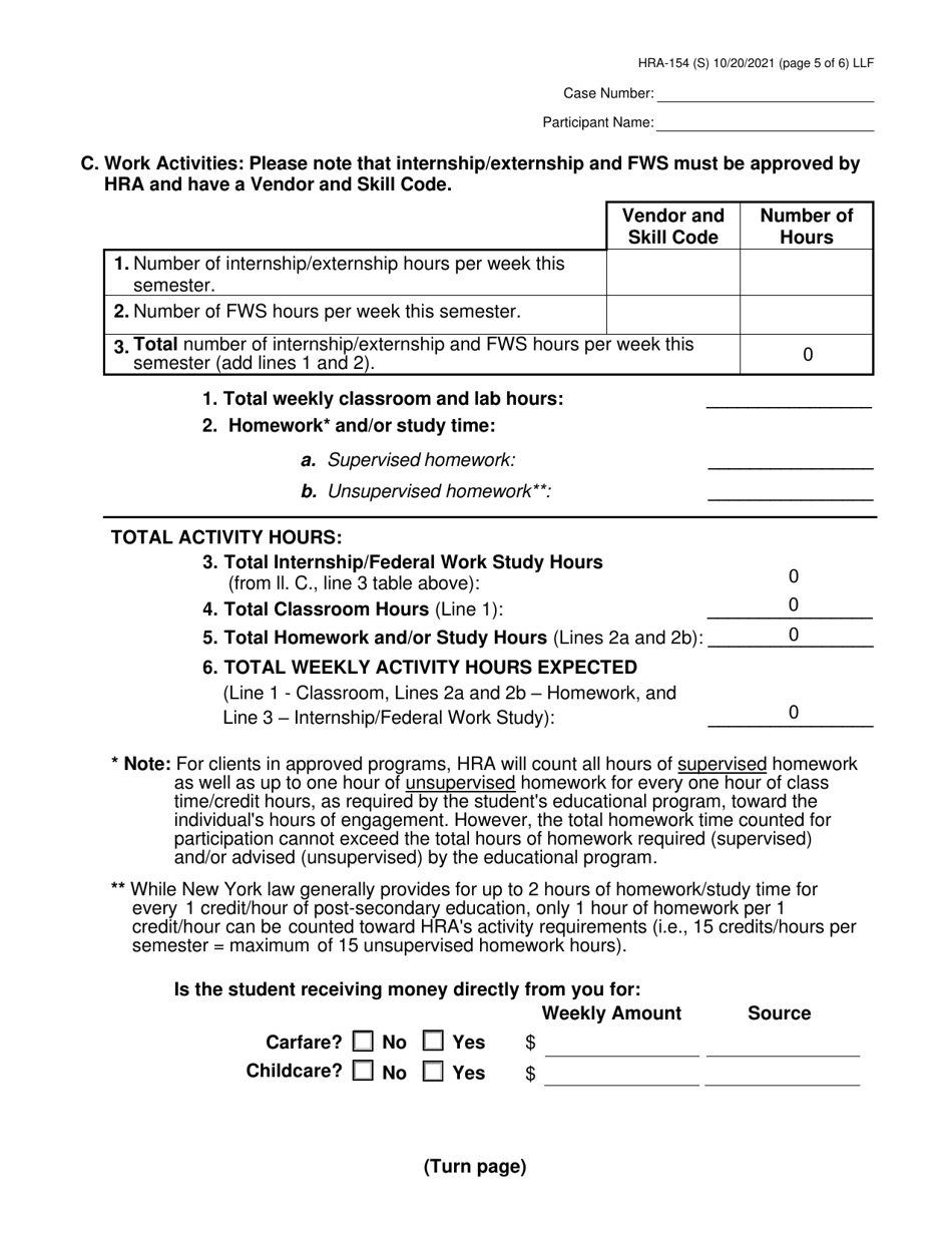 Formulario HRA-154 Carta De La Administracion De Recursos Humanos Sobre La Inscripcion En Las Escuelas / Programas De Capacitacion - New York City (Spanish), Page 5