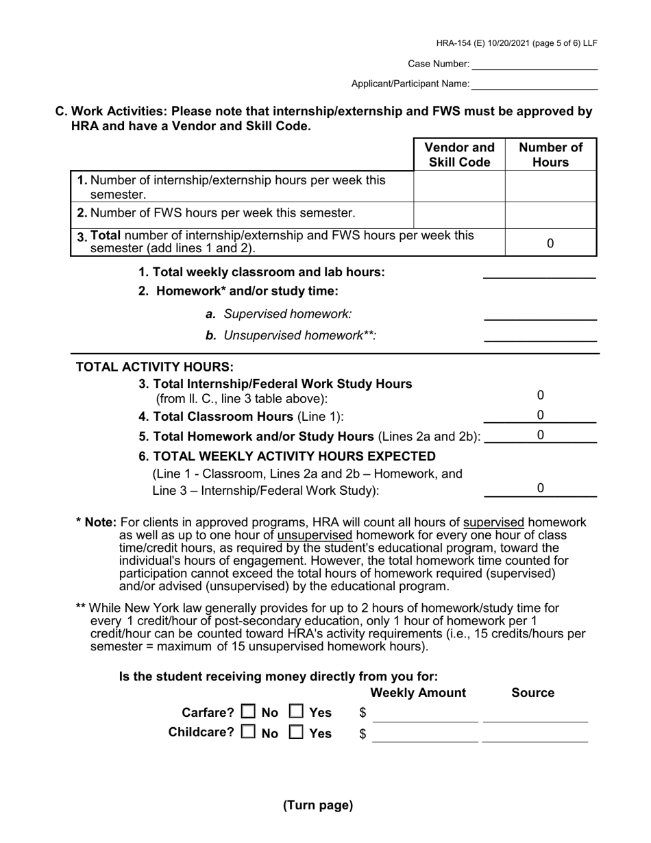 Form HRA-154 Human Resources Administration School / Training Enrollment Letter - New York City (Chinese Simplified), Page 5