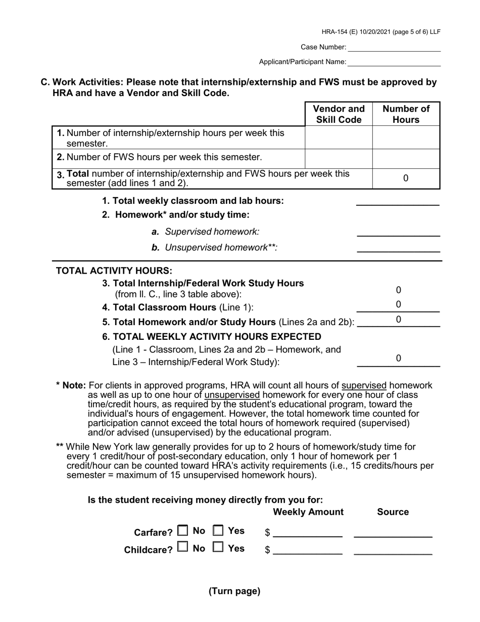 Form HRA-154 Human Resources Administration School / Training Enrollment Letter - New York City (English / Korean), Page 5