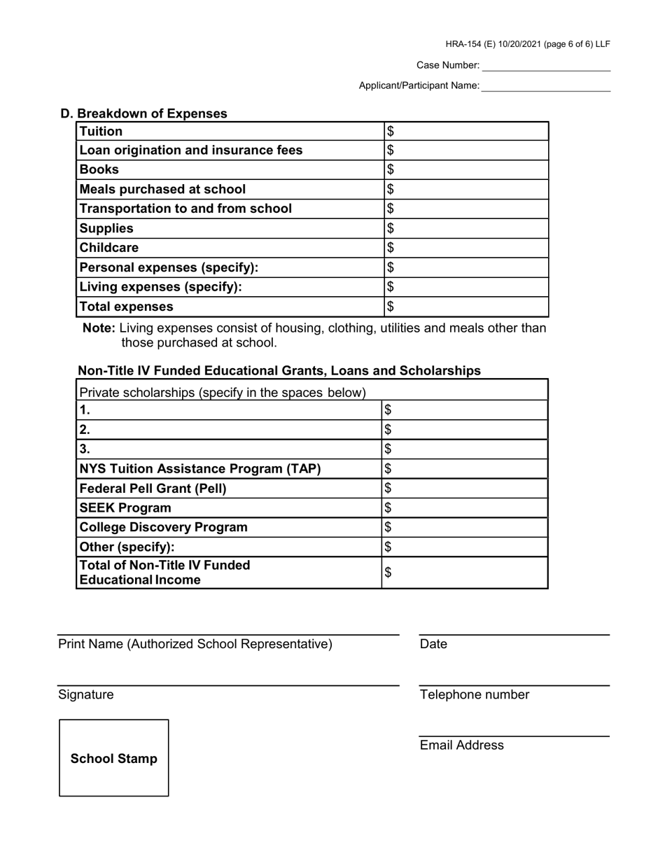 Form HRA-154 Human Resources Administration School / Training Enrollment Letter - New York City (English / Arabic), Page 6