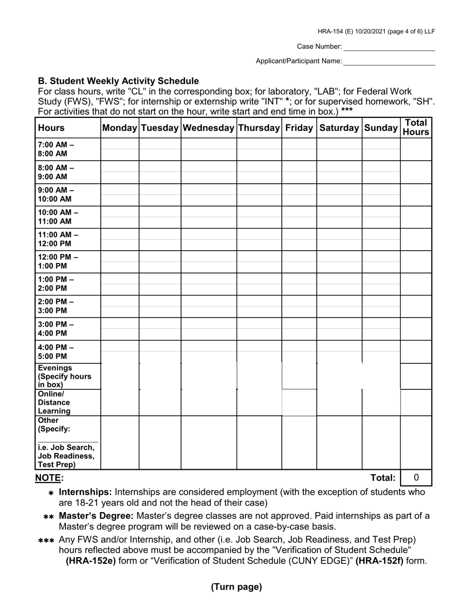 Form HRA-154 Human Resources Administration School / Training Enrollment Letter - New York City (French), Page 4