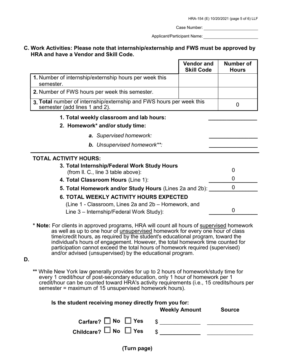 Form HRA-154 Human Resources Administration School / Training Enrollment Letter - New York City (Bengali), Page 5